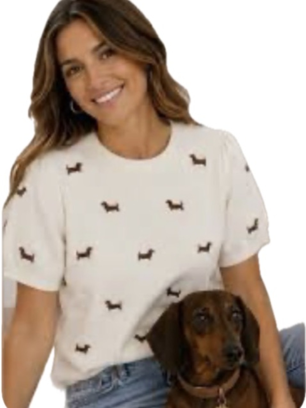 NWT Anthropologie/Calligraphie Dachshund-Embroidered Scoop Neck Sweater Sz XL